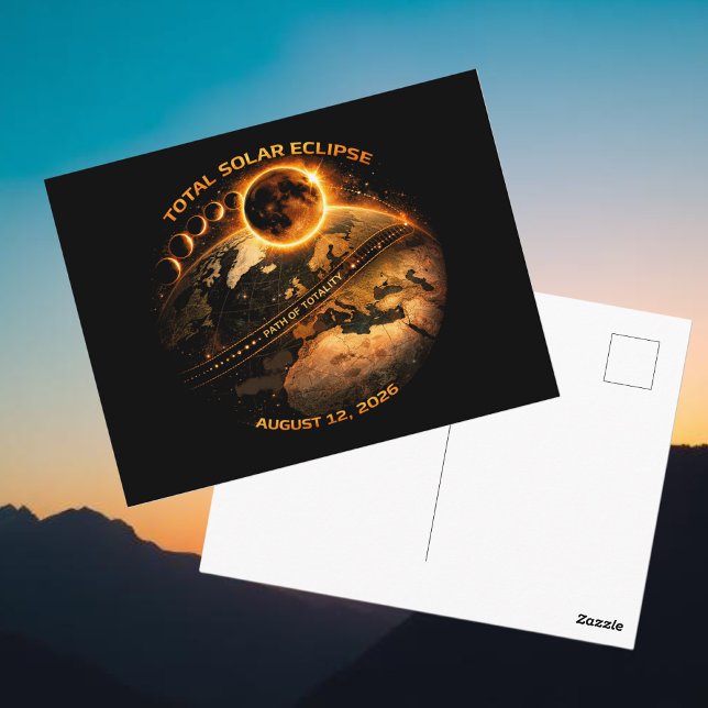 Total solförmörkelse augusti 2026 Totalitetszon Vykort (Total Solar Eclipse August 2026 Path of Totality Postcard )
