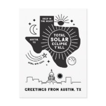 Total solförmörkelse Austin Texas vykort
