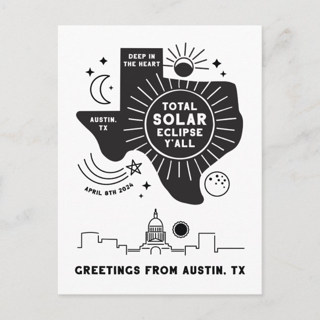 Total solförmörkelse Austin Texas vykort (Framsida)
