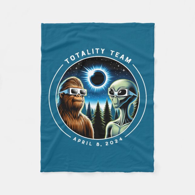 Total solförmörkelse Bigfoot-alienillustration Fleecefilt (Framsidan)