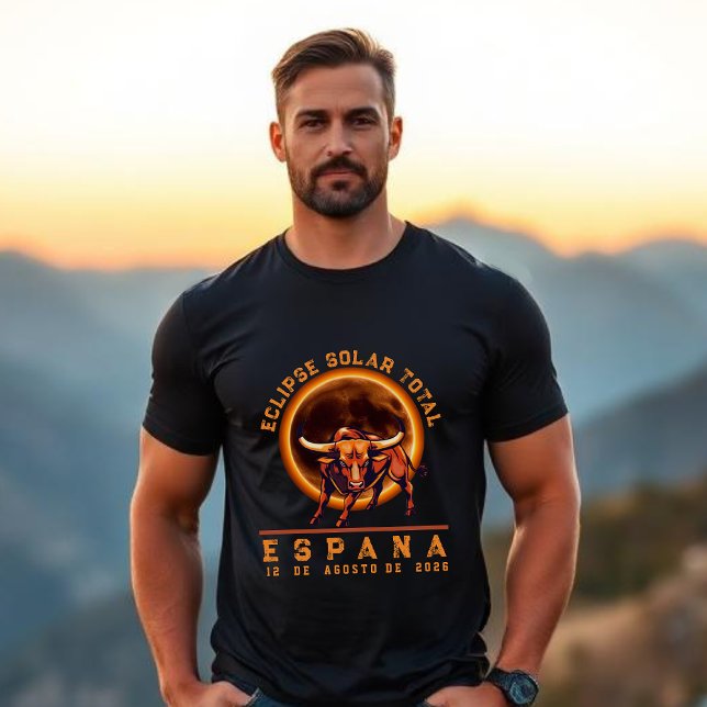 Total solförmörkelse - Spanien 2026 Tjuren på span T Shirt (Total Solar Eclipse- Spain 2026 Bull T-Shirt in Spanish)