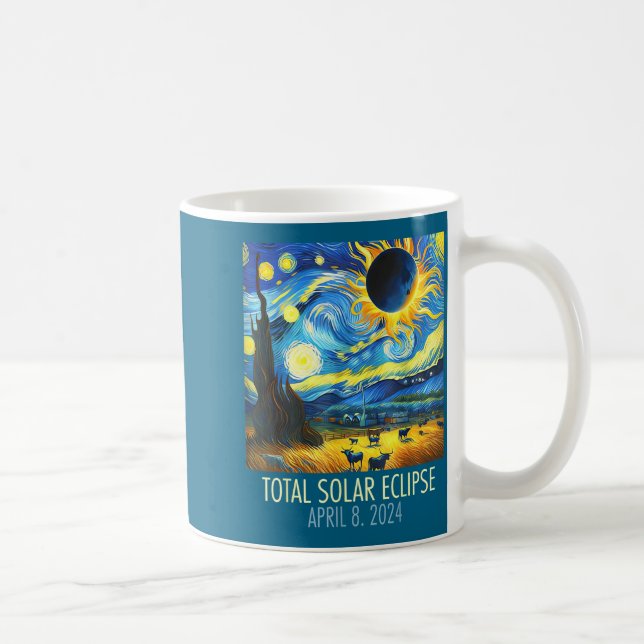 Total Solförmörkelse Stjärnklar Natt Illustration Kaffemugg (Höger)
