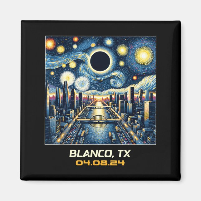 Total solförmörkning i stadsbild Blanco Texas Magnet (Framsidan)