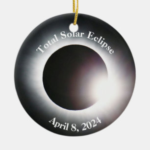 Total solnedgång 8 april 2024 måne sol julgransprydnad keramik