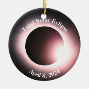Total solnedgång 8 april 2024 måne sol julgransprydnad keramik