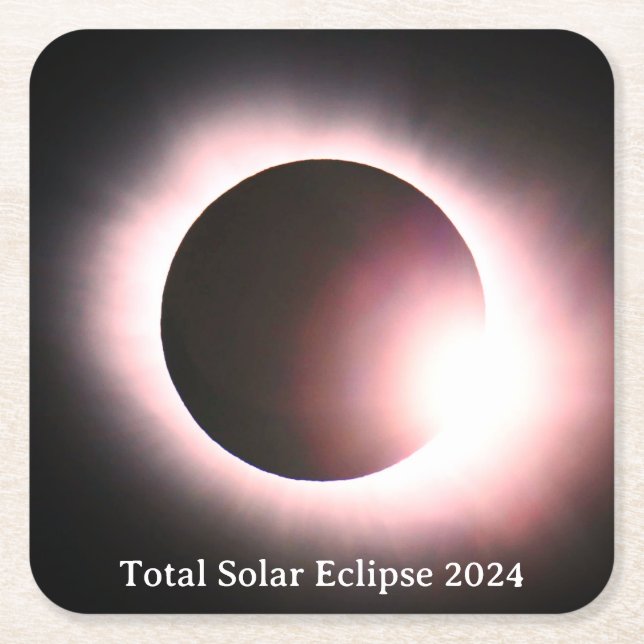 Total solnedgång 8 april 2024 måne sol underlägg papper kvadrat (Framsidan)