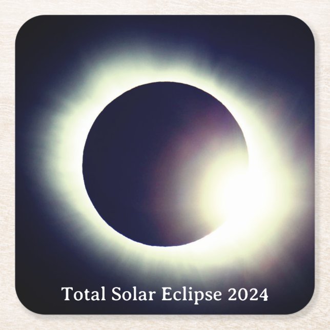 Total solnedgång 8 april 2024 måne sol underlägg papper kvadrat (Framsidan)