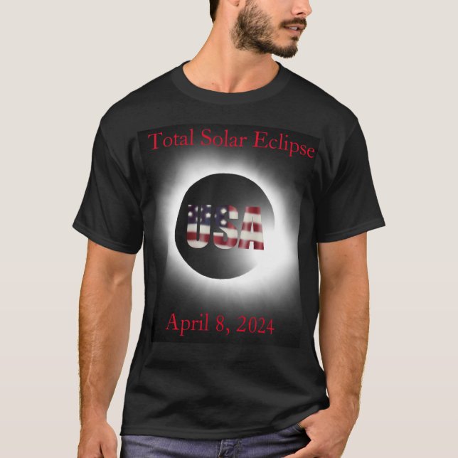 Total solnedgång 8 april 2024 USA flagga T Shirt (Framsida)