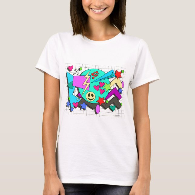 Total Vild Tecknad 90s Flashback Tecknad Mönster T-shirt (Framsida)