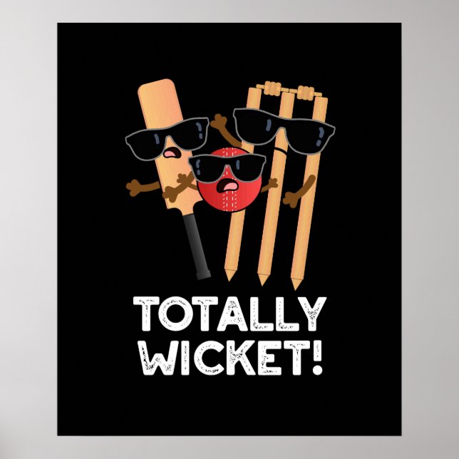 Total Wicket Funny Sports Cricket Pun Mörk BG Poster (Framsidan)
