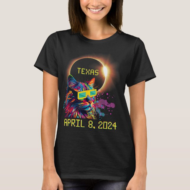Totality Total Solar Eclipse Cat April 8 2024 Texa T Shirt (Framsida)