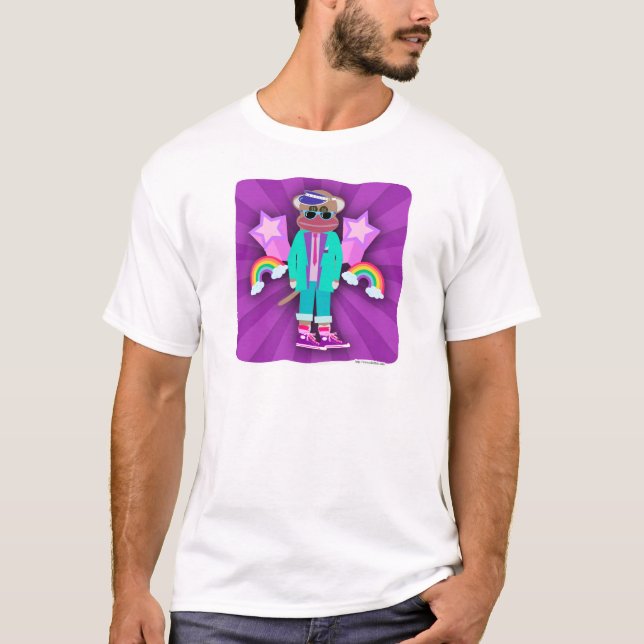 Totally 80 Funny Neon Stil Sock monkey Tee Shirt (Framsida)