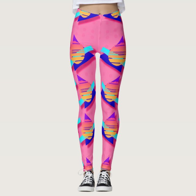 Totalt 80 Memphis Neon Triangle Mönster Leggings (Framsida)