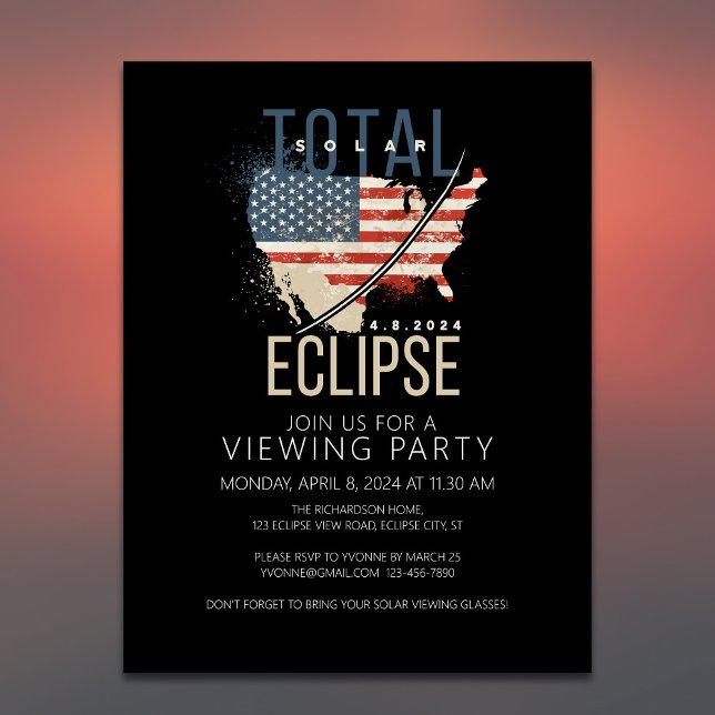 Totalt antal solarier Eclipse USA Karta View Party Inbjudan Vykort (Add your event details to customize your Total Eclipse Viewing Party)