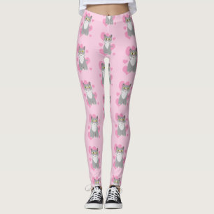 Totalt gullig tecknad för grå färgkattkärlek leggings