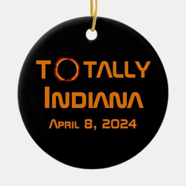 Totalt Indiana 2024 Solar Eclipse Julgransprydnad Keramik (Framsidan)