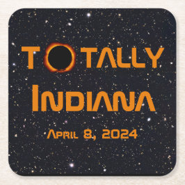 Totalt Indiana 2024 Solar Eclipse Underlägg Papper Kvadrat