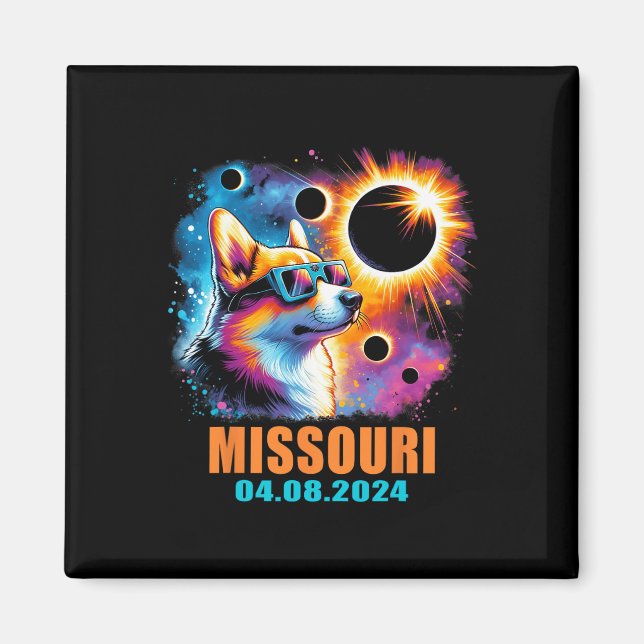 Totalt Solar Eclipse 2024 Missouri Corgi D Magnet (Framsidan)