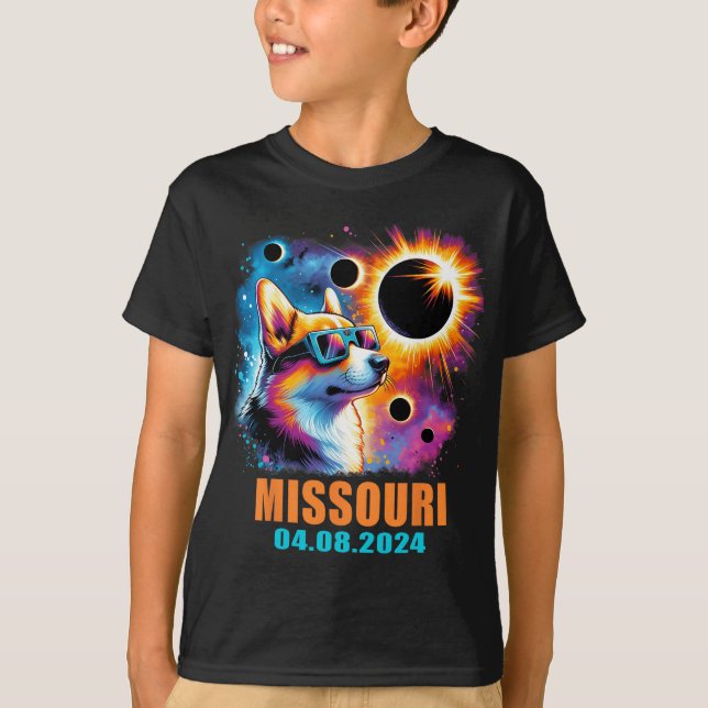 Totalt Solar Eclipse 2024 Missouri Corgi D T Shirt (Framsida)