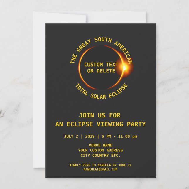 Totalt Solar Eclipse Party 7.2.2019 Sydamerika Inbjudningar (Framsida)