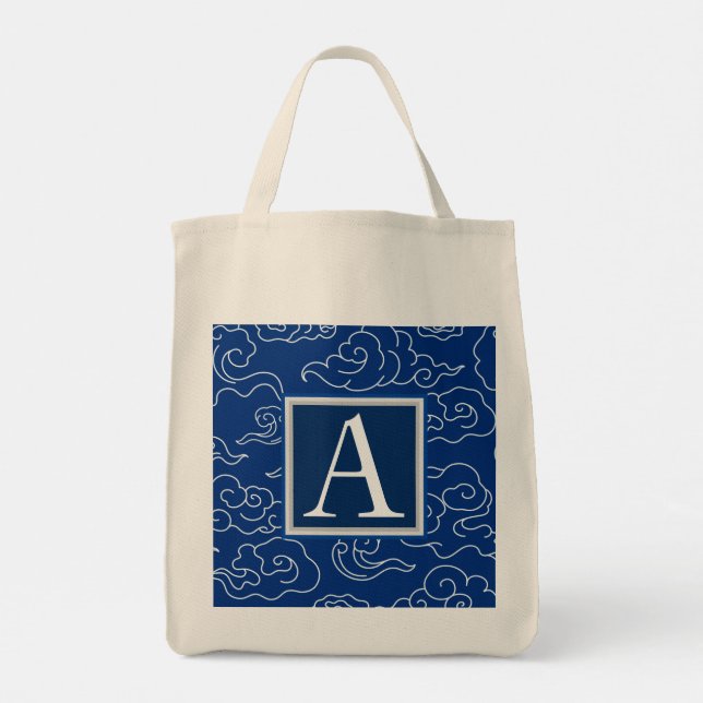TOTE BAG ANPASSNINGSBAR INITIAL JAPANESE CLOUD MÖN TYGKASSE (Baksida)