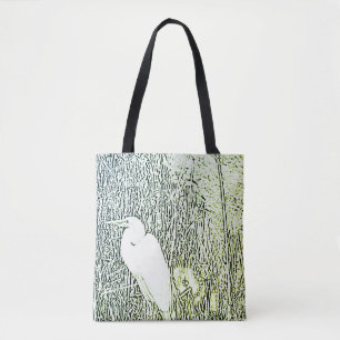 Tote Bag (ao) - Egret in Tall Grass Tygkasse