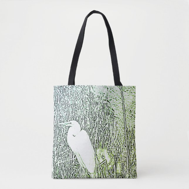 Tote Bag (ao) - Egret in Tall Grass Tygkasse (Framsida)
