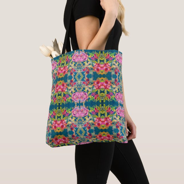 Tote Bag (ao) - Kaleidoscope of Flowers Tygkasse (Närbild)