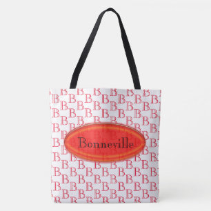 Tote Bag (ao) - Röd namnskylt och initial Tygkasse