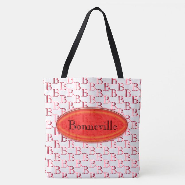 Tote Bag (ao) - Röd namnskylt och initial Tygkasse (Framsida)