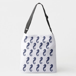 Tote Bag (ao) - Sjöhästar i blått Axelväska