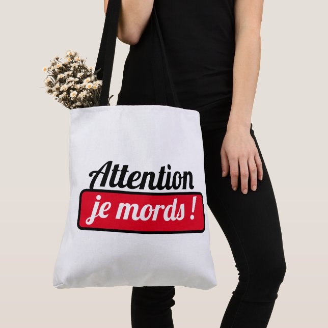 Tote Bag Attention je mords ! Tygkasse (Närbild)