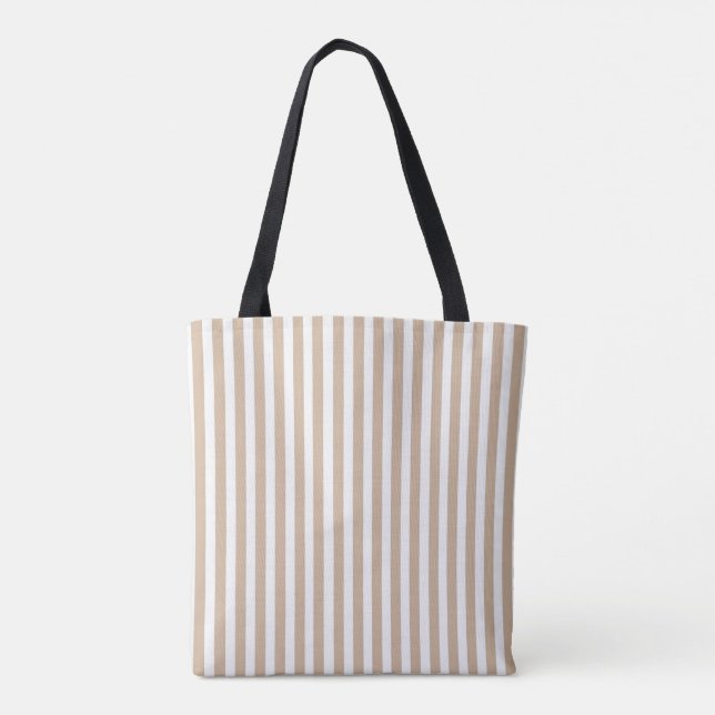 Tote Bag, Beige & Vit Randig Vertikal  Tygkasse (Baksida)