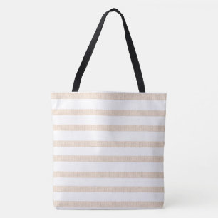 Tote Bag Beige & White Rand Tygkasse