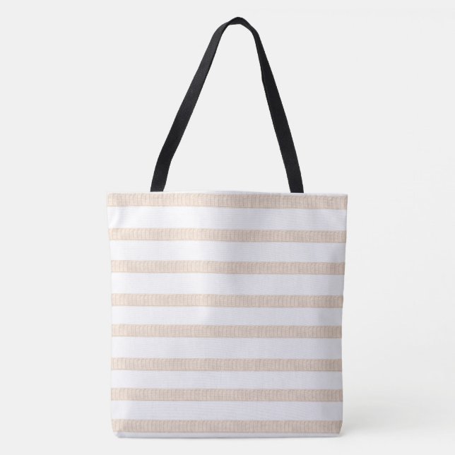 Tote Bag Beige & White Rand Tygkasse (Framsida)