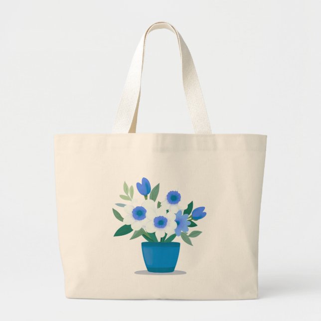 Tote Bag-Blå Blommig Design Jumbo Tygkasse (Framsidan)