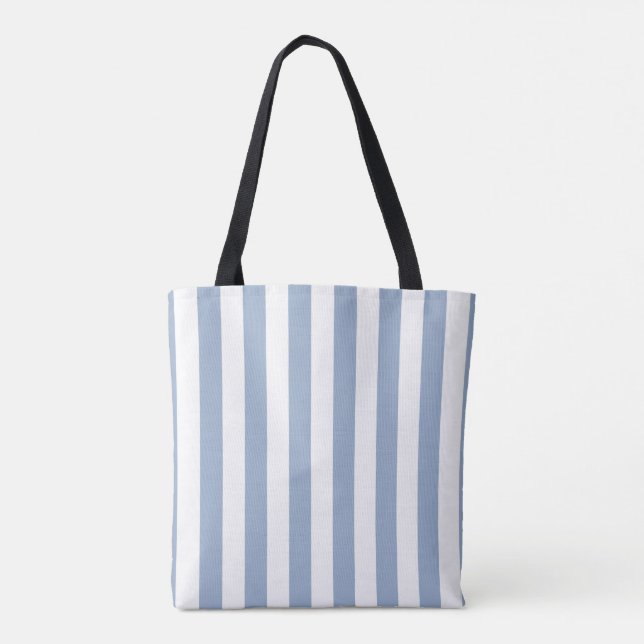 Tote Bag, blå och vit randig vertikal Tygkasse (Baksida)
