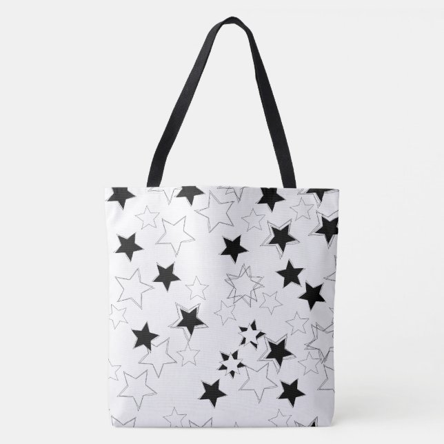 Tote Bag Black & White Stars Tygkasse (Framsida)