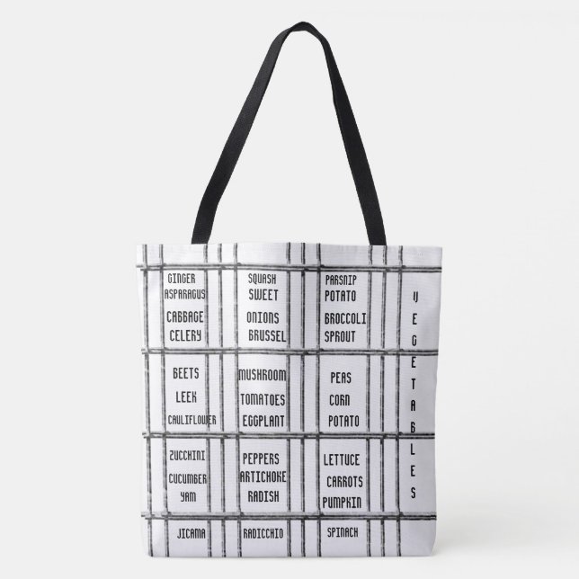 Tote Bag Black & White Vegetables Tygkasse (Framsida)