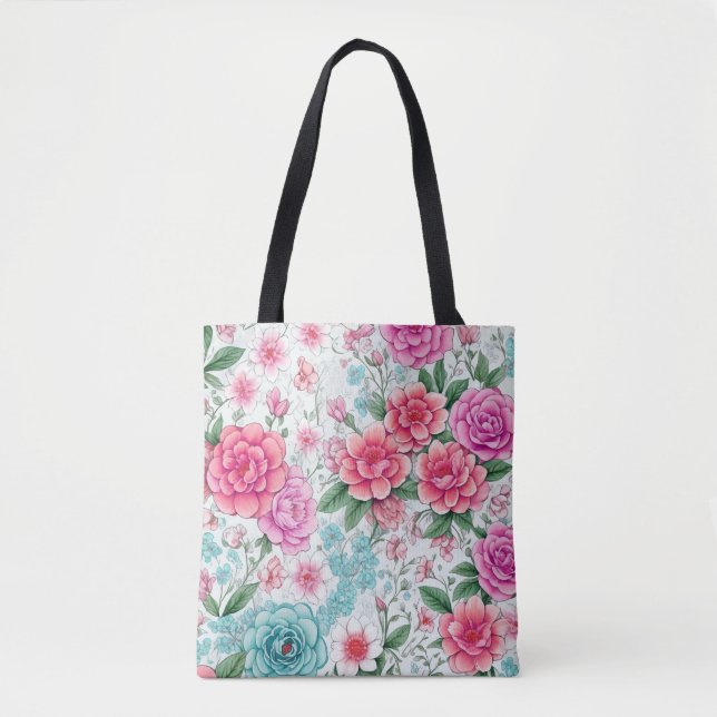 Tote Bag-Blommigten för Cute Roligt Girly Tygkasse (Framsida)