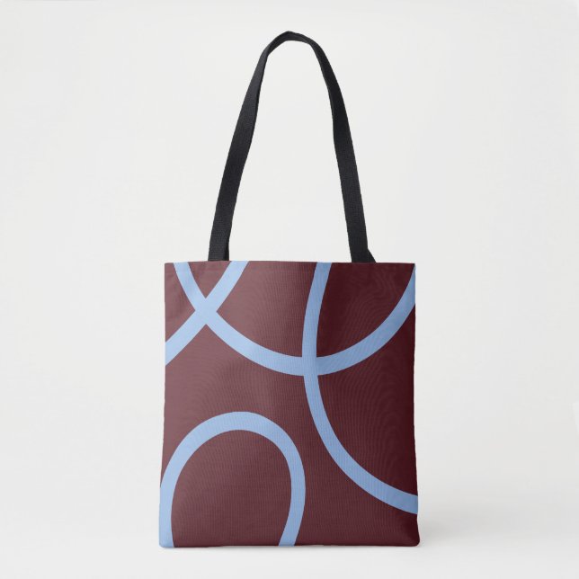 Tote Bag – Blue Lines on Burgundy Tygkasse (Framsida)