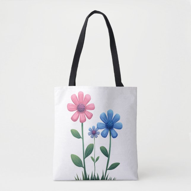 Tote Bag Blue & Pink flower Tygkasse (Framsida)