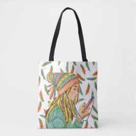 Tote Bag Boho Hat Girl Feather Tygkasse