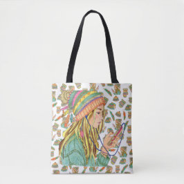 Tote Bag Boho Hat Girl Tygkasse