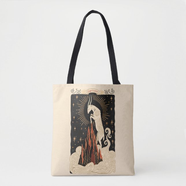 Tote Bag Capricorn Celestial Zodiac Art Tygkasse (Framsida)