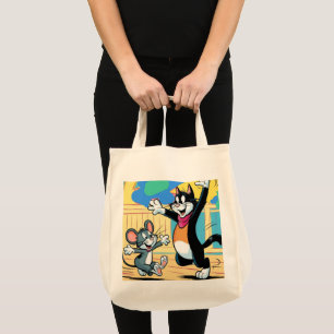 Tote Bag cat and mus mönstered Tygkasse