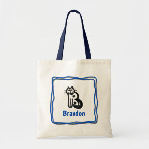 Tote Bag - Cat Brev B med Namn i Ram Tygkasse