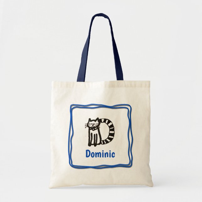 Tote Bag - Cat Brev D med Namn i Ram Tygkasse (Framsidan)