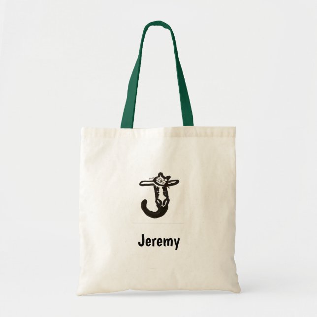 Tote Bag - Cat Brev J med Namn Tygkasse (Framsidan)