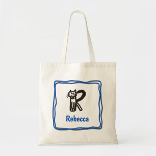 Tote Bag - Cat Brev R med Namn i Ram Tygkasse